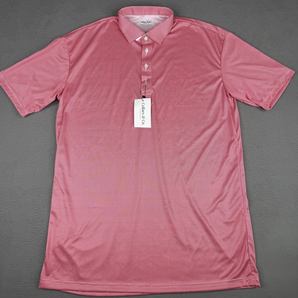 Collars & Co. Dress Collar Polo Shirt Mens 2XLT Red Houndstooth Lightweight